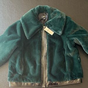 Anthropologie Deep Teal Faux Fur Bomber Jacket